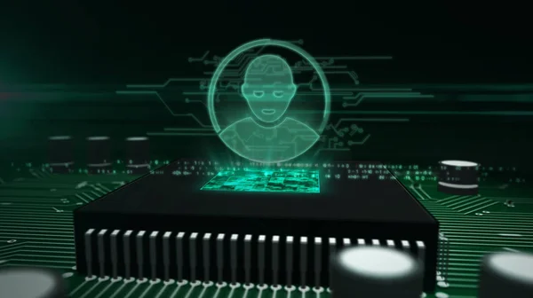 CPU a bordo com holograma de cabeça de perfil — Fotografia de Stock