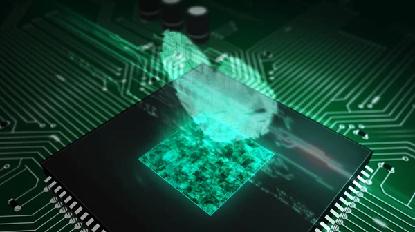 CPU on board with heart hologram