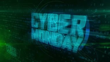 Siber Pazartesi dinamik dijital arka plan üzerinde parlayan hologram intro. Satış promosyon için modern ve fütüristik 3d giriş.