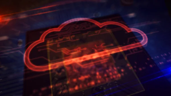 CPU ombord med moln hologram display — Stockfoto