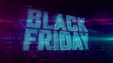 Black Friday dinamik dijital arka plan üzerinde parlayan hologram intro. Satış promosyon için modern ve fütüristik 3d giriş. Döngülenebilir ve sorunsuz 4k animasyon.