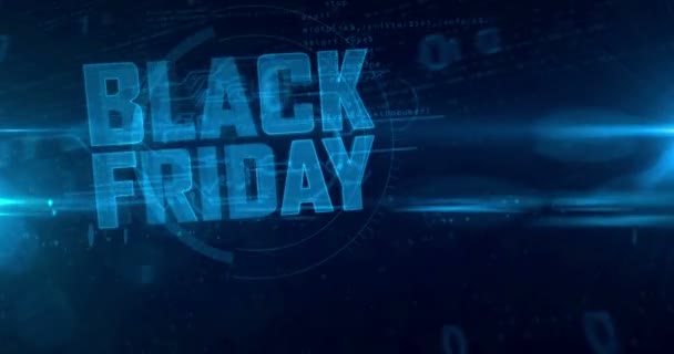 Black Friday Glühendes Hologramm Intro Auf Dynamischem Digitalen Hintergrund Moderne — Stockvideo