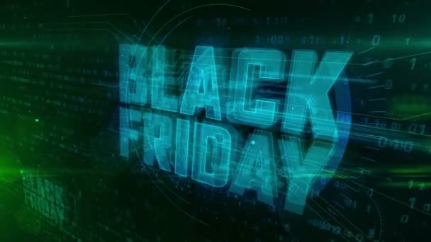 Black Friday Glühendes Hologramm Intro Auf Dynamischem Digitalen Hintergrund Moderne — Stockvideo