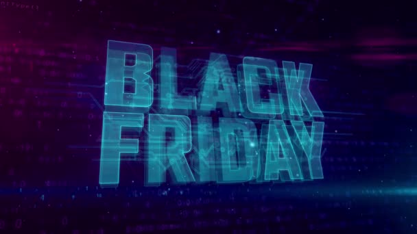 Black Friday Glühendes Hologramm Intro Auf Dynamischem Digitalen Hintergrund Moderne — Stockvideo