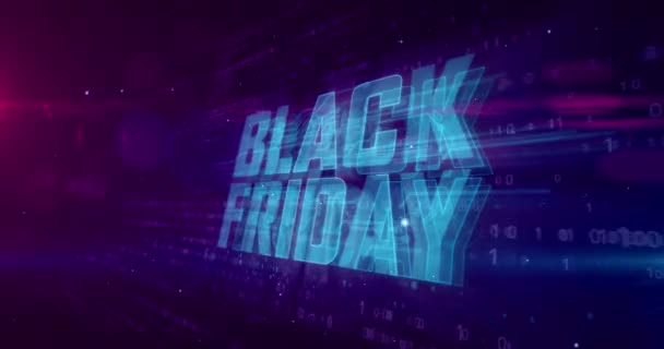 Black Friday Glühendes Hologramm Intro Auf Dynamischem Digitalen Hintergrund Moderne — Stockvideo