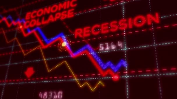 Krise Rezession Unternehmenszusammenbruch Fallende Märkte Wirtschaftlicher Niedergang Und Börsenkollaps Roter — Stockvideo
