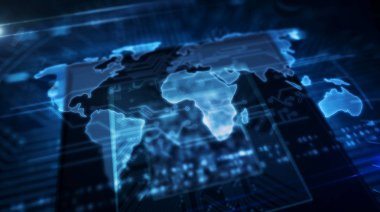 Dünya haritası hologram ekranlı gemide cpu