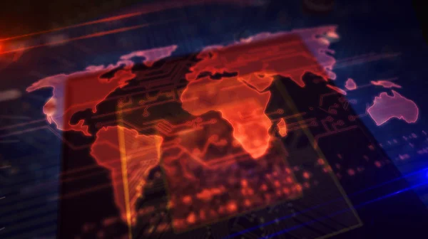 CPU na pokładzie z wyświetlaczem hologramem na mapie świata — Zdjęcie stockowe