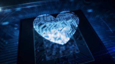 Kalp sembolü hologram ekranlı gemide cpu