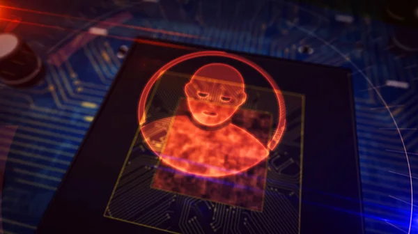 CPU a bordo com exibição de holograma símbolo de privacidade — Fotografia de Stock