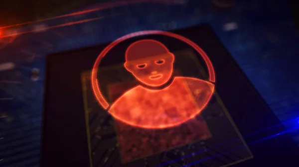 Procesor na pokładzie z wyświetlaczem hologramu z symbolem prywatności — Zdjęcie stockowe