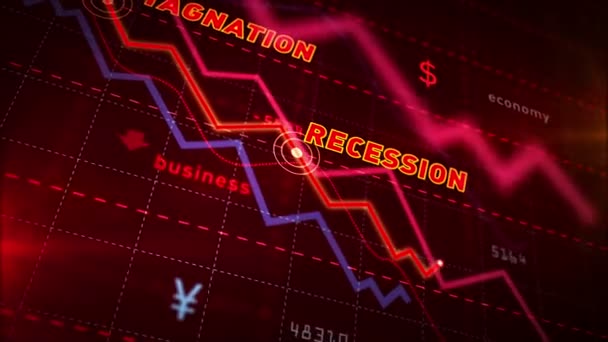 Фондовые Рынки Понижают Динамику Динамическом Красном Фоне Концепция Стагнации Рецессии — стоковое видео