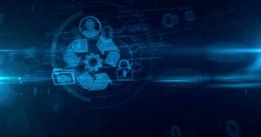 Dinamik fütüristik arka plan da veri yönetimi hologram intro. Dosya depolama, siber güvenlik, bilgi işlem bulutu ve dijital erişim gibi modern ve fütüristik bir kavram. Sorunsuz döngülü 3d animasyon.