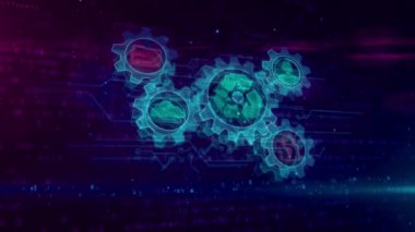 Dinamik fütüristik arka plan da veri yönetimi hologram intro. Dosya depolama, siber güvenlik, bilgi işlem bulutu ve dijital erişim gibi modern ve fütüristik bir kavram. Sorunsuz döngülü 3d animasyon.