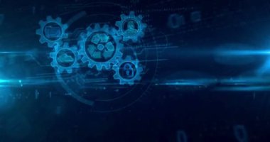 Dinamik fütüristik arka plan da veri yönetimi hologram intro. Dosya depolama, siber güvenlik, bilgi işlem bulutu ve dijital erişim gibi modern ve fütüristik bir kavram. Sorunsuz döngülü 3d animasyon.