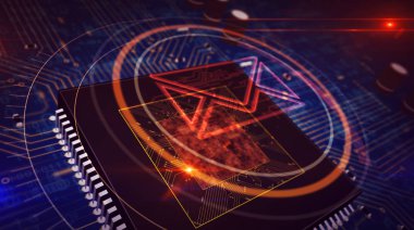 Zarf sembolü hologram ekranlı gemide cpu