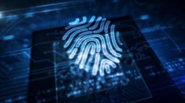 Parmak izi sembolü hologram ekranlı gemide cpu