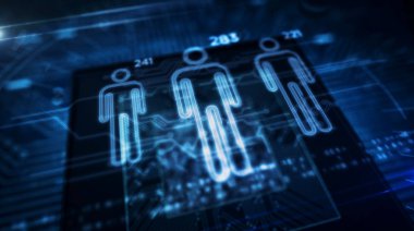 Sosyal puanlama sembolü hologram ekran ile gemide Cpu
