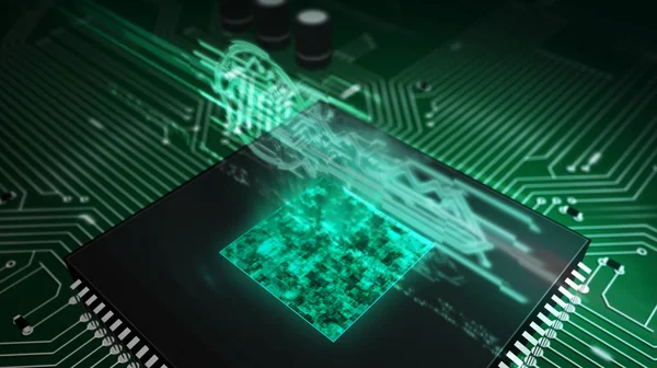 CPU a bordo com holograma de chave cibernética — Fotografia de Stock