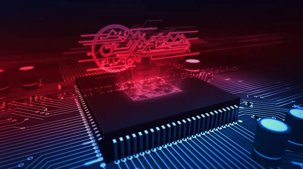 CPU an Bord mit Cyber-Schlüsselhologramm — Stockfoto