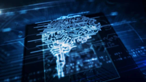 ЦП на борту з кібернетичним дисплеєм голограми мозку — стокове фото