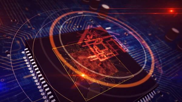 CPU na pokładzie z IoT inteligentny symbol domu wyświetlacz hologram — Zdjęcie stockowe