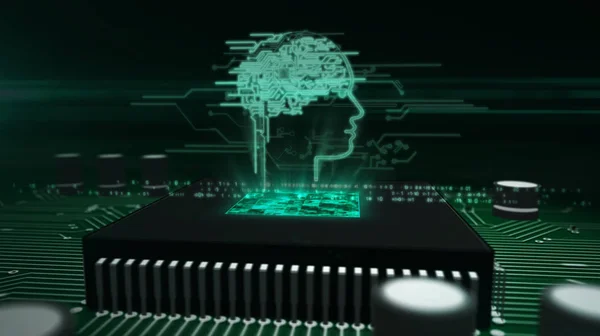 Процессор на борту с сенсорным дисплеем с символом AI — стоковое фото