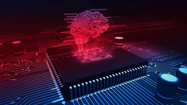 CPU na pokładzie z hologramem Cyber mózgu — Zdjęcie stockowe