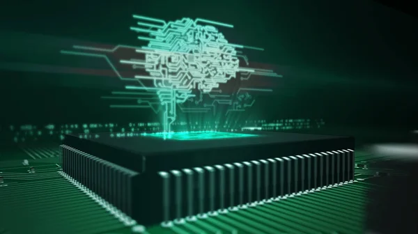 CPU an Bord mit Cyber-Gehirn-Hologramm — Stockfoto