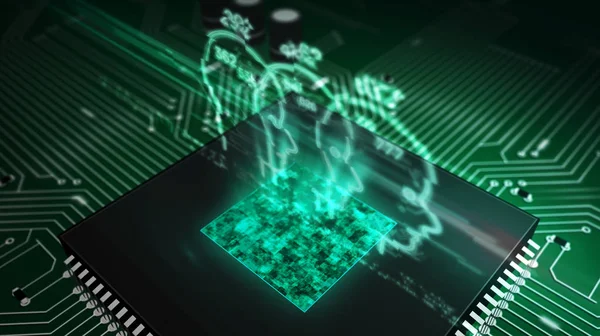 CPU na pokładzie z hologramem punktacji społecznej — Zdjęcie stockowe