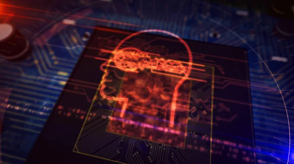 CPU a bordo con el símbolo de privacidad cibernética holograma —  Fotos de Stock