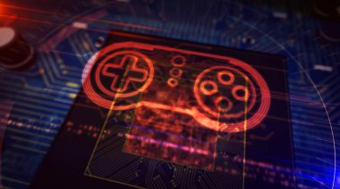 Gamepad sembolü hologramı ile gemide Cpu