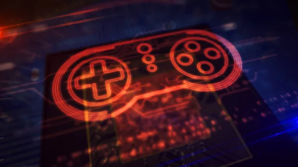 CPU ombord med gamepad symbol hologram — Stockfoto