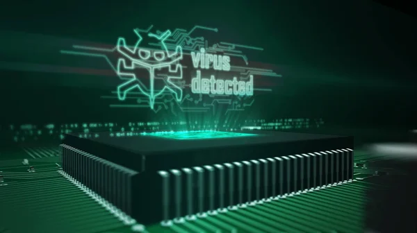 CPU à bord avec hologramme détecté par virus — Photo