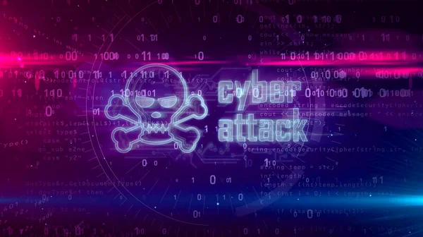 Hologramm-Konzept für Cyber-Angriffe mit Totenkopf — Stockfoto
