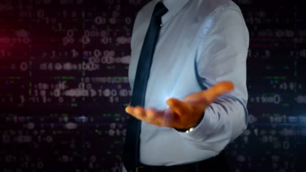 Man Dynamic Cyber Security Padlock Symbol Hologram Hand Businessman Showing — Stock Video