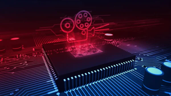 CPU an Bord mit Hologramm des Projektors — Stockfoto