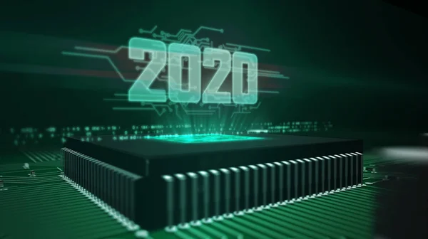 CPU a bordo con ologramma 2020 — Foto Stock