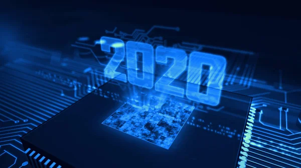 CPU on board with 2020 hologram — Stock Photo, Image