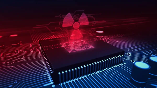CPU an Bord mit Hologramm für nukleare Gefahr — Stockfoto