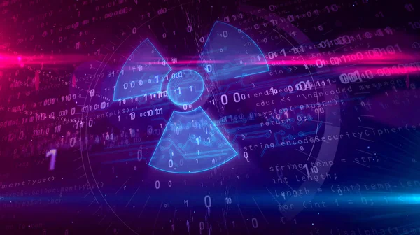 Perang dunia maya dengan simbol hologram nuklir — Stok Foto