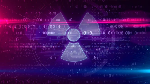 Cyberkrieg mit nuklearem Symbol-Hologramm — Stockfoto