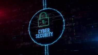 Dijital arka planda dinamik elektrik çemberinde siber güvenlik ve asma kilit sembolü hologramı. Işıkile dijital koruma, güvenlik duvarı ve bilgisayar güvenliği modern kavramı.