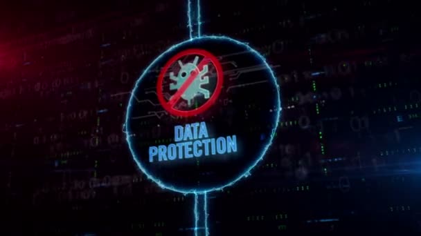 Data Protection Virus Ban Symbol Hologram Dynamic Electric Circle Digital — Stock Video