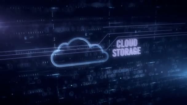 Cloud Storage Symbol Blu Ologramma Animazione Concetto Futuristico Elaborazione Dei — Video Stock