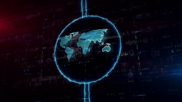 Hologramme de symbole du monde en cercle électrique dynamique sur fond numérique. Concept moderne d'entreprise mondiale, réseau mondial, mondialisation, communication internationale et médias sociaux .