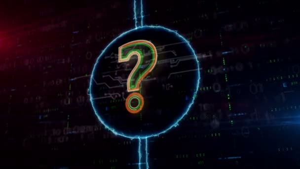 Ερωτηματικό Σύμβολο Ολόγραμμα Δυναμικό Ηλεκτρικό Κύκλο Ψηφιακό Φόντο Σύγχρονη Έννοια — Αρχείο Βίντεο
