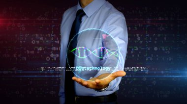 Biyoteknoloji ve Dna sarkaç hologramlı işadamı