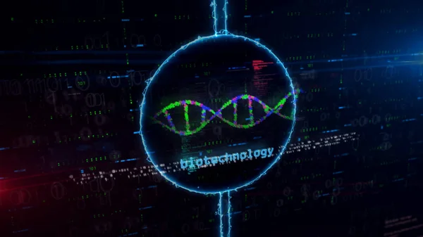 Biotecnologia e holograma de hélice de DNA em círculo elétrico — Fotografia de Stock