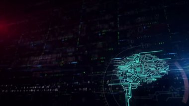 Sibernetik beyin üçte biri. İçerik için alan ile sorunsuz ve döngülenebilir dijital arka plan. Soyut fütüristik yapay zeka, makine öğrenimi ve siber zihin.